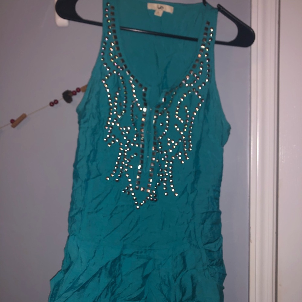 Studded blue mini dress with pockets